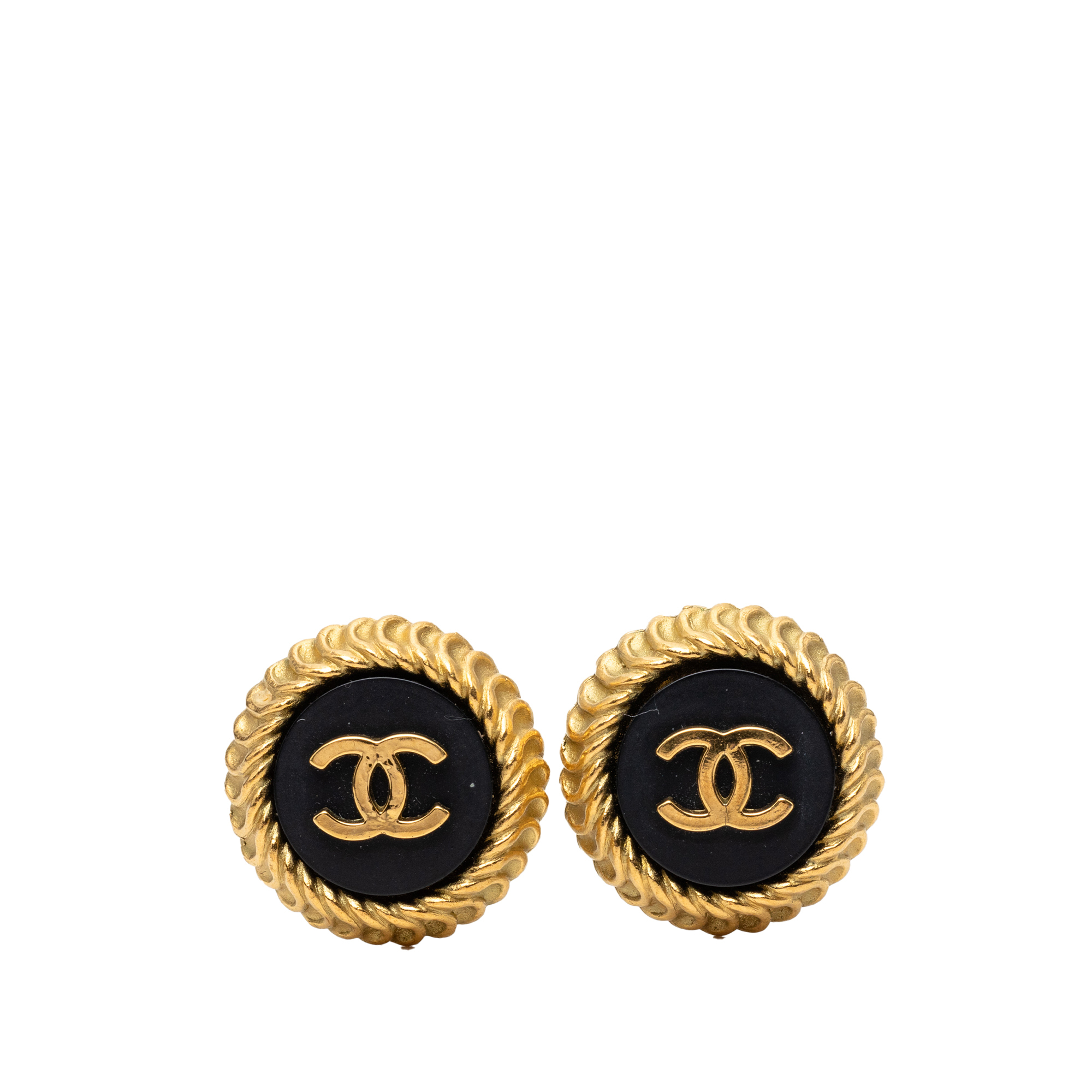 Pre-Loved Chanel Cc Gold Plated And Enamel Round Clip On Earrings